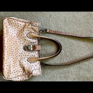 Ostrich bag with handles and shoulder strap.
